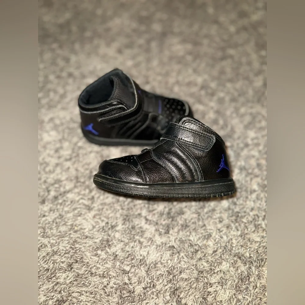 2016 Toddler Baby Jordan 1 Flight 4 Sneakers Sz 7C Black & Blue